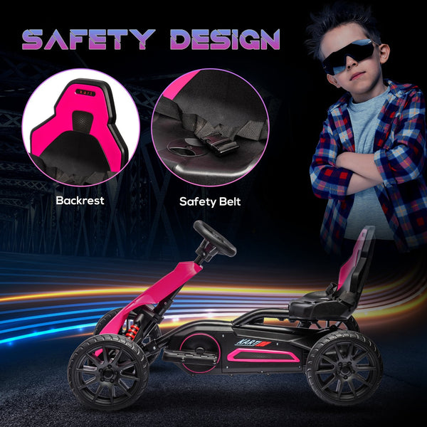 English Elm Aosom Kids Pedal Go Kart with Swing Axle Handbrake and Adjustable Seat for Ages 3 to 8 W2225P217196