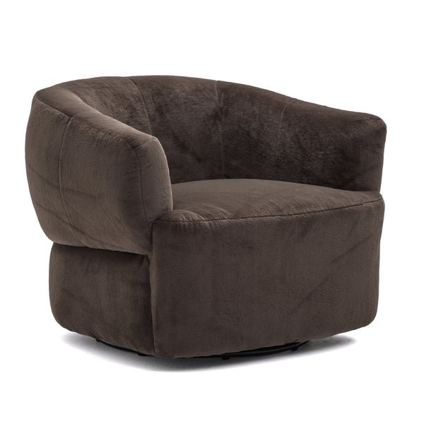 English Elm Plush Barrel Swivel Accent Chair Velvet Upholstered 360 Degree Base Living Room Black,Dark Brown N776P403621M