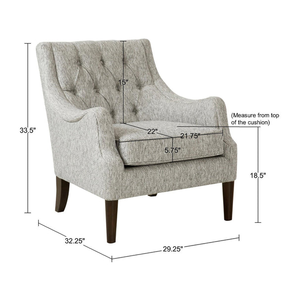 JLA Home Madison Park - Button Tufted Accent Chair with Plush Removable Cushion, Solid Morocco-Finish Wood Legs for Elegance and Comfort Grey FPF18-0513