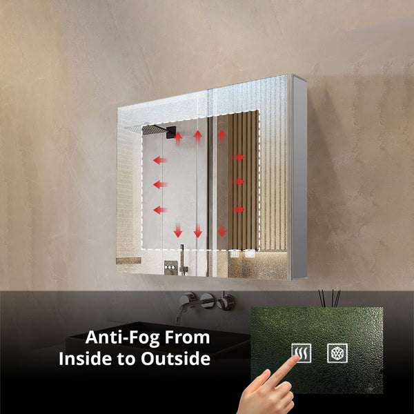 English Elm Corsica Aluminum Led Medicine Cabinet with Defogger and Soft Close Double Doors B2731P477797