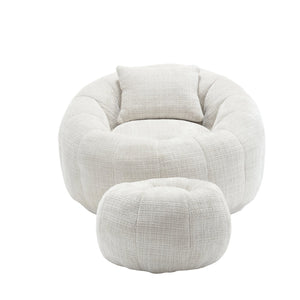 English Elm UNITED Cloud-Luxe Chenille Memory Foam Bean Bag Chair with Ottoman and Pillow for Ultimate Comfort Beige W1568P361685
