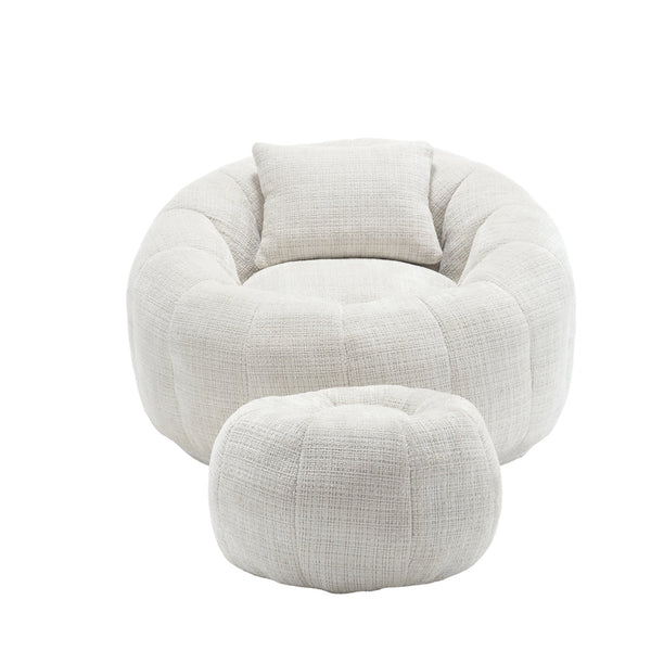 English Elm UNITED Cloud-Luxe Chenille Memory Foam Bean Bag Chair with Ottoman and Pillow for Ultimate Comfort Beige W1568P361685
