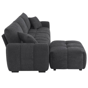English Elm [video] Boucle L-shape Modular Sectional with Ottoman Four Seat Living Room Sofa N723S0008B