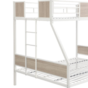 English Elm Twin Over Full Metal Bunk Bed with Trundle, Space-Saving Platform, Built-In Storage & Guardrail Brown+White 80.51 L x 13.98 W x 8.34 H W2297P216479