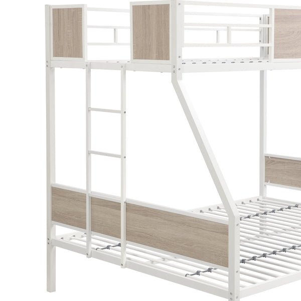 English Elm Twin Over Full Metal Bunk Bed with Trundle, Space-Saving Platform, Built-In Storage & Guardrail Brown+White 80.51 L x 13.98 W x 8.34 H W2297P216479