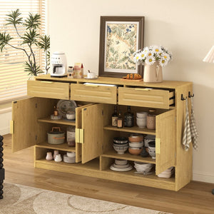 English Elm U-Style Farmhouse Sideboard With 3 Drawers & 4 Doors – Stylish Storage Buffet For Every Room! N711P345213O-GIGA