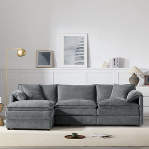 English Elm [video]103" Chenille L-shaped Sectional with Movable Ottoman Deep Seat Cloud Sofa Dark Gray N723S0687B