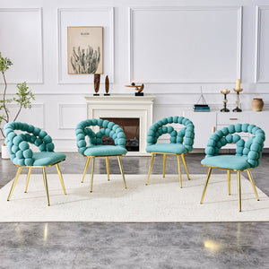 English Elm Set of 4 Velvet Bubble Chain Dining Chairs with Glam Metal Legs for Modern Kitchens Gold,Teal W1512P491827