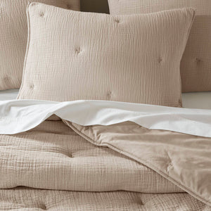 JLA Home Harbor House Blue - Cotton Crinkled Muslin Quilted Set with Embroidered Tacking, Lightweight 250gsm Fill, OEKO‑TEX Certified Taupe HH13-1887