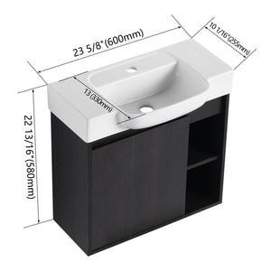 English Elm 24'' Floating Wall Mounted Bathroom Vanity with Ceramic Sink and Soft Close Cabinet Dark Oak W999P426634