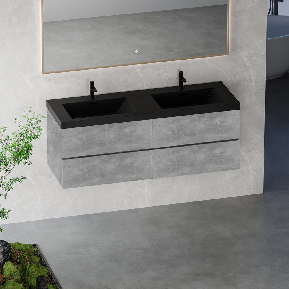 English Elm 60" Wall Mount Bathroom Vanity Ash Finish Solid Surface Basin Soft Close Storage W1573P155849