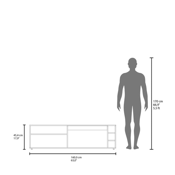 English Elm FM Parker TV Stand with Door and Open Shelves for Large TVs, Minimalist Storage and Modern Style White 69 L x 19 W x 4 H B128P269887