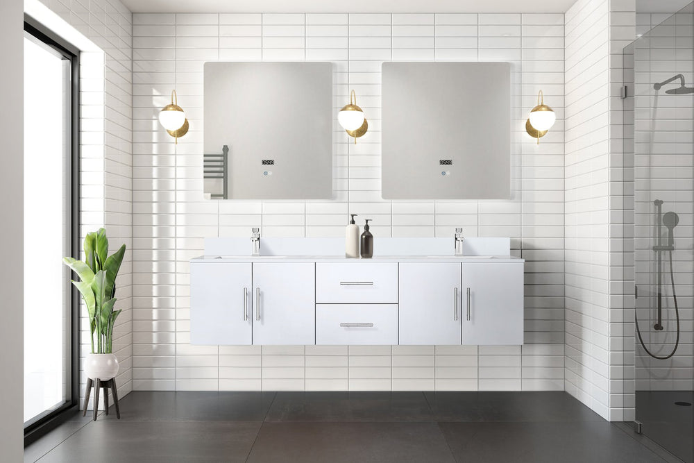 English Elm Glossy White 72" Double Bath Vanity with Cultured Marble Top, Soft-Close Storage & Chrome Faucet B2731P258716