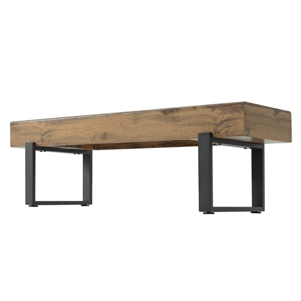 English Elm Upholstered Bench with Thick 5.5" MDF Top, Heavy-Duty Metal Legs, 550LB Capacity, Versatile Seating Natural Wood Wash N752P374152N