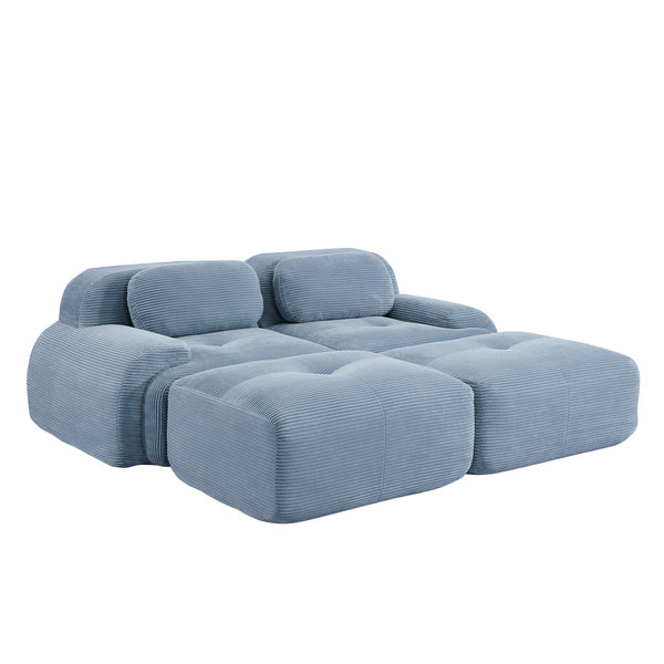 English Elm 2-seat Modular Corduroy Sofa Ergonomic Curved Design with Resilient Cushioning for Living Rooms Blue W714S01247