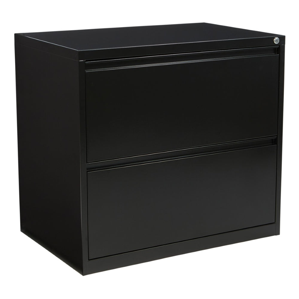 OSP Home Furnishings 30" Wide Lateral File Cabinet with 2 Locking Drawers for Legal and Letter Office Storage Black LF230-B