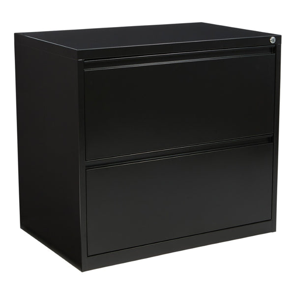 OSP Home Furnishings 30" Wide Lateral File Cabinet with 2 Locking Drawers for Legal and Letter Office Storage Black LF230-B