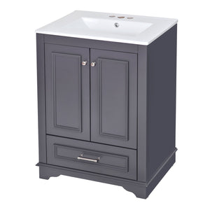 English Elm 24'' Bathroom Vanity with Ceramic Sink Combo Modern Freestanding MDF Cabinet with Soft-Close Doors and Sleek Silver Handles for Spacious Organized Bathroom Storage Blue Gray N710P194893C
