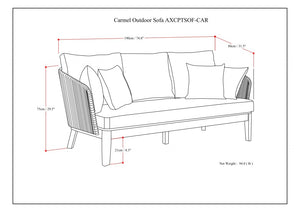 English Elm Carmel Outdoor Sofa Sand Drift - Handcrafted Acacia & Powder-Coated Aluminum, Rope Weave, Water-Resistant Cushions B136P159392