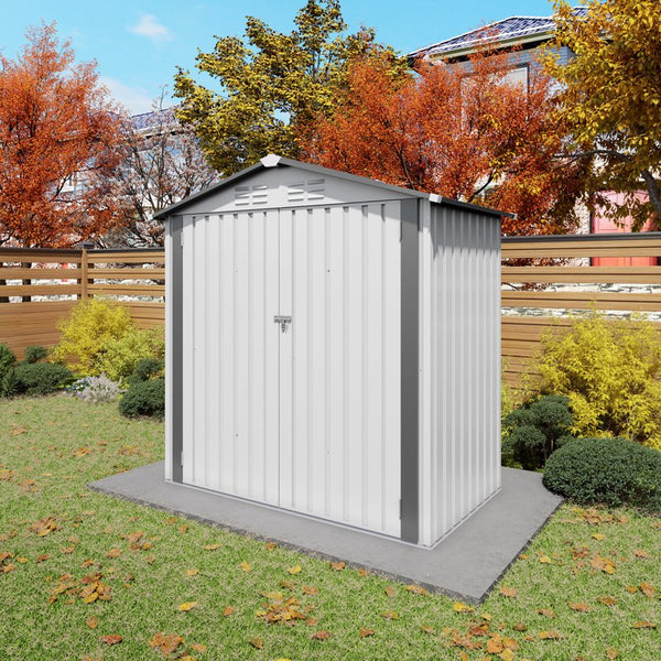 English Elm 6x Galvanized Steel Outdoor Storage Shed with Peaked Roof Skylight and Lockable Door W3213P309060