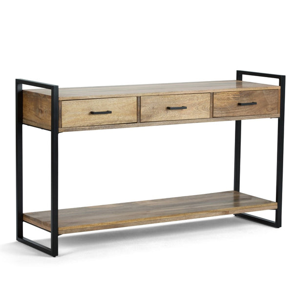 English Elm Riverside Console Sofa Table - Artisan-Crafted Natural Wood & Metal, Stylish Storage Solution B136P158212-GIGA