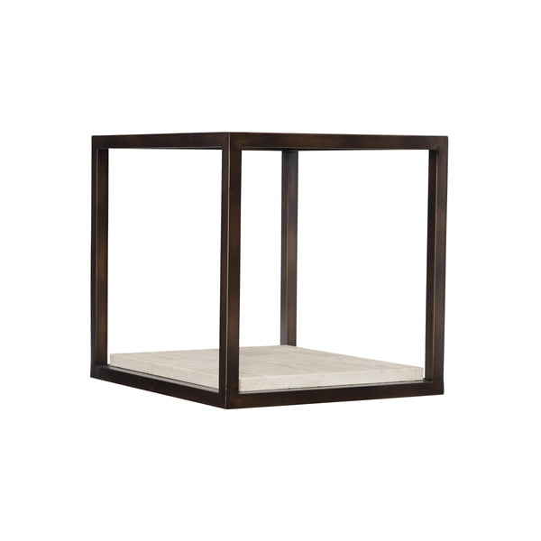 Bernhardt Bernhardt Modern Kinsley End Table With Bronze Glass Top, White Travertine Shelf & Casters For Luxe Style 533121