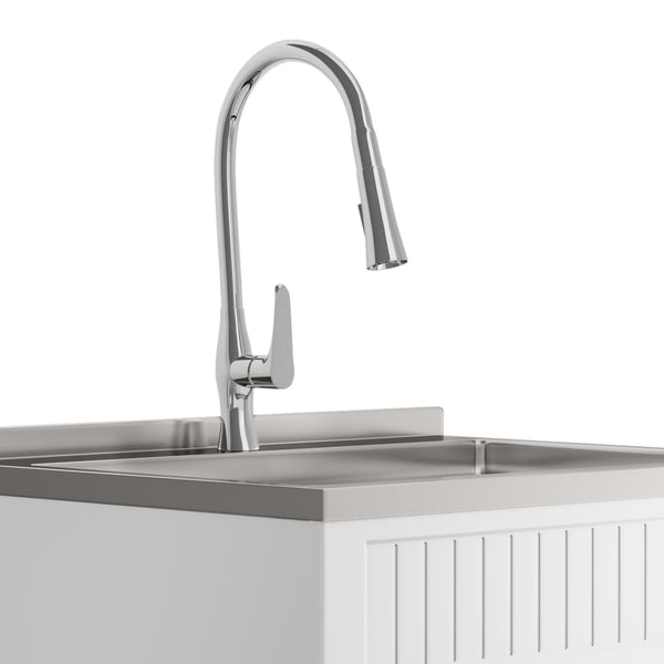 English Elm Beckham 28" Compact Laundry Cabinet With High-Arch Faucet & Stainless Steel Sink For Versatile Use B136P158790