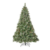 Christopher Knight Home® - Noble House - 7-foot Cashmere Pine Pre-Lit Clear LED Artificial Christmas Tree with Snowy Branches and Pinecones