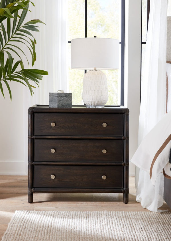 Hooker Furniture Retreat Coastal Rattan Nightstand With Rope-Wrapped Accents, Dune Oak Veneer And Soft Pewter Hardware Dark Wood 6950-90216-99