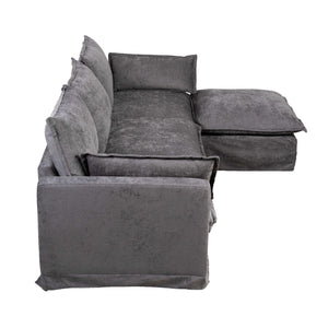 English Elm 93.31" Faux Linen Modular Sectional with Movable Ottoman for Living Room Office W2795S00003
