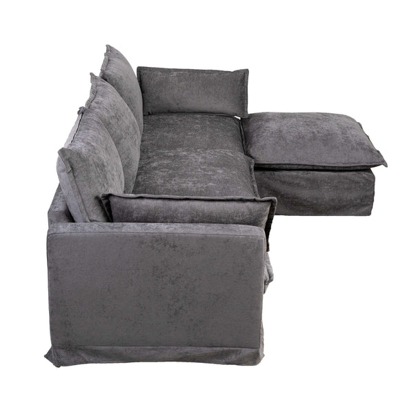 English Elm 93.31" Faux Linen Modular Sectional with Movable Ottoman for Living Room Office W2795S00003