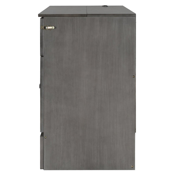 English Elm Queen Murphy Wall Bed with Usb Ports Storage Drawers and Cabinet Style Panel Front Gray N708S00006AAE