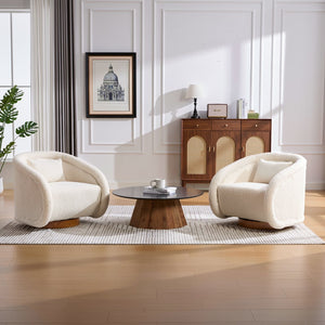 English Elm Swivel Barrel Chair Plush Teddy Fabric Pumpkin Silhouette for Living Room or Bedroom W3244P288825