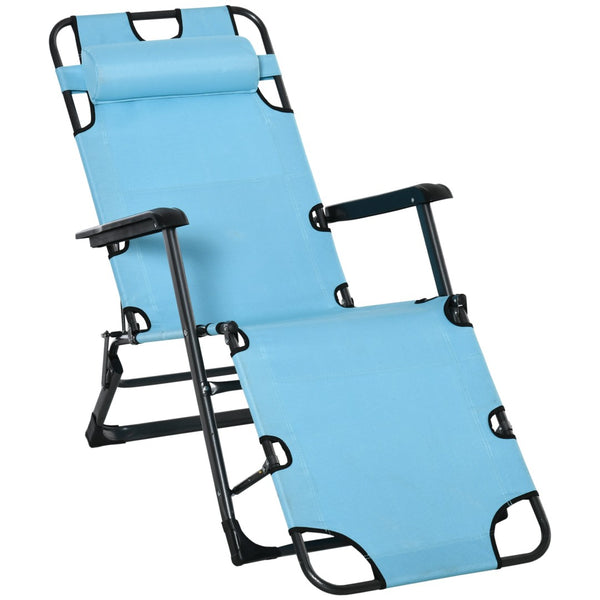 English Elm Outsunny 2-In-1 Folding Chaise Lounge Chair With Pillow & Pocket For Beach, Patio, Deck, Lawn, Blue W2225P200792-GIGA