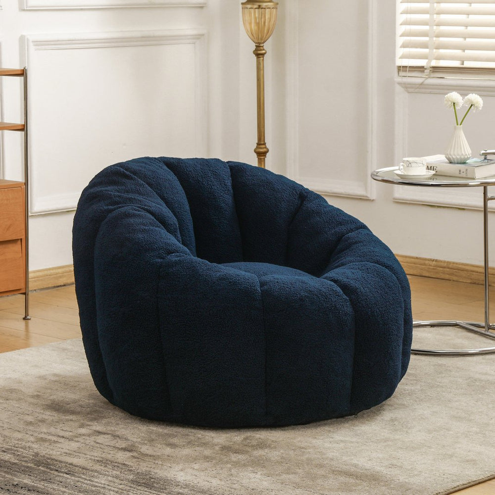 English Elm Bean Bag Lounge Chair Faux Fur Memory Foam Armrests Ergonomic Seat for Adults Dark Blue W2200P239863