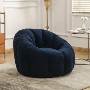 English Elm Bean Bag Lounge Chair Faux Fur Memory Foam Armrests Ergonomic Seat for Adults Dark Blue W2200P239863