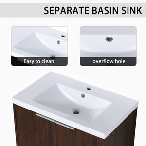 English Elm Soft Soft Close Doors Bathroom Vanity With Sink 30" x18" KD Cabinet Soft-Close Doors Open Shelf Storage W99952551