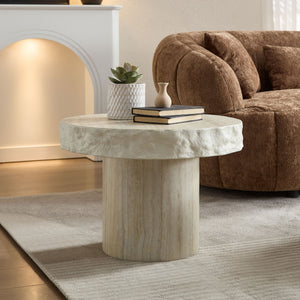 English Elm 23.82 Inch Round Fiberglass Coffee Table Sculptural Stone Texture for Modern Living Rooms W876P450500