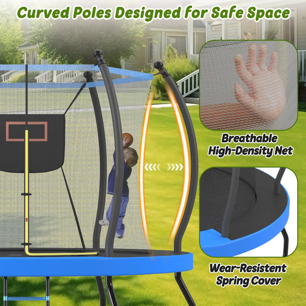 English Elm 10ft Steel Backyard Trampoline with Basketball Hoop Safety Net Padded Poles Ladder N739P307895C