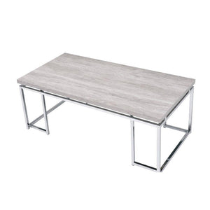 English Elm Rectangular Modern Coffee Table with Sleek Metal Sled Base, Wood Top for Chic Living Room Style Chrome,Natural,Oak B016P314010