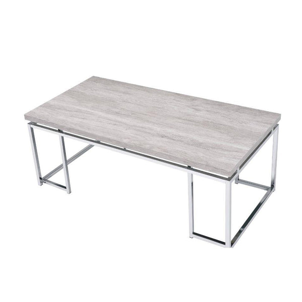 English Elm Rectangular Modern Coffee Table with Sleek Metal Sled Base, Wood Top for Chic Living Room Style Chrome,Natural,Oak B016P314010