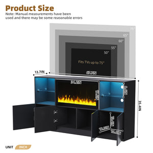 English Elm On-Trend High Gloss Tv Stand With 34.2" Electric Fireplace & Led Lighting, Fits Tvs Up To 75" Black N721S000042B