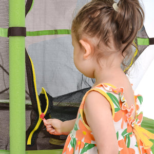 English Elm 55 Inch Round Kids Trampoline with Enclosure Net Foam Padded Poles Safe Bounce Green MS311751AAF
