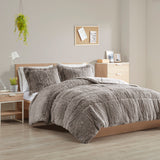 Intelligent Design Malea Glam/Luxury Shaggy Long Fur Comforter Mini Set ID10-1696 Grey