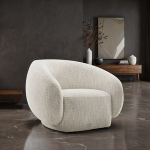 English Elm Contemporary Sculpted Barrel-Back Arm Chair with Smooth Casters, Neutral Textured Upholstery, Stylish Accent Seating Beige 42 L x 40 W x 35 H B2741P401429