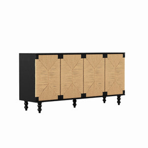 English Elm Accent Coastal Sideboard with Handwoven Seagrass Doors and Wire-brushed Wood Finish W2263P395490