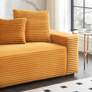 English Elm 104.72-inch 4-seat sofa with four washable throw pillows, corduroy comfort fabric, solid wood frame, 500lb capacity and modern living room style Orange W1658S00145