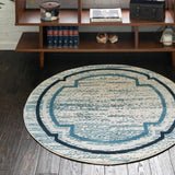 Unique Loom Oasis Fountain Machine Made Border Rug Blue, Ivory/Navy Blue/Gray 7' 1" x 7' 1"