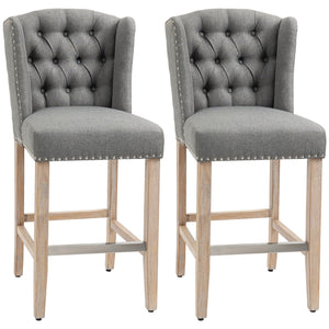 English Elm HOMCOM 26.75" Counter Height Bar Stools Set of 2 with Cushioned Linen Seats & Solid Wood Legs, Light Gray W2225P173998