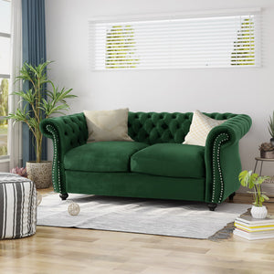 English Elm Christopher Knight Home® - LOVESEAT Plush Velvet Tufted Diamond Stitch with Nailhead Trim and Scrolled Arms for Luxe Comfort Emerald 63045.00NVLTEMD